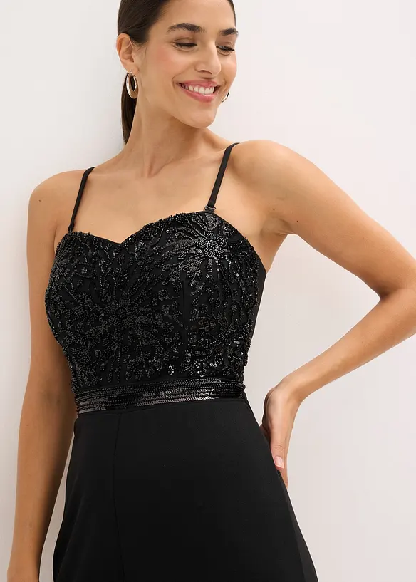 Combinaison en cr&ecirc;pe textur&eacute; avec perles brod&eacute;es, bonprix