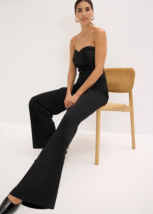 Combinaison en cr&ecirc;pe textur&eacute; avec perles brod&eacute;es, bonprix