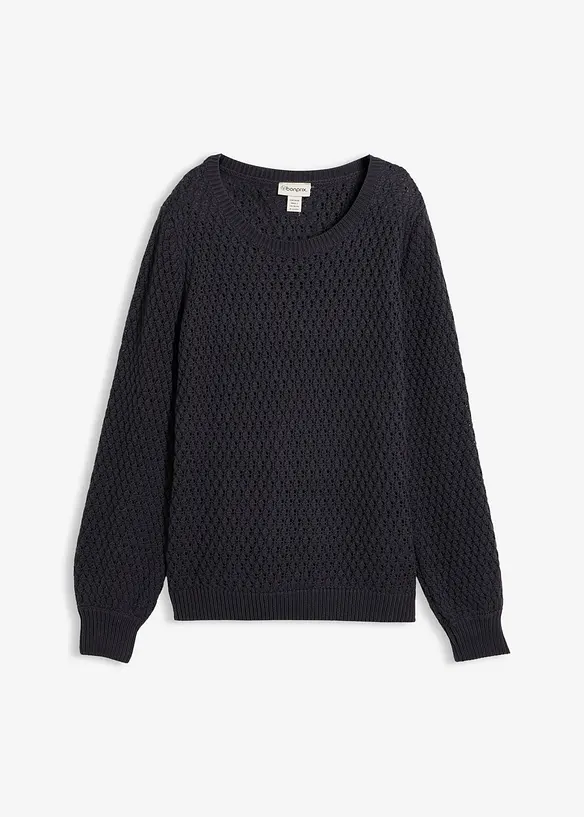 Pull en maille textur&eacute;e de coton m&eacute;lang&eacute;, bonprix