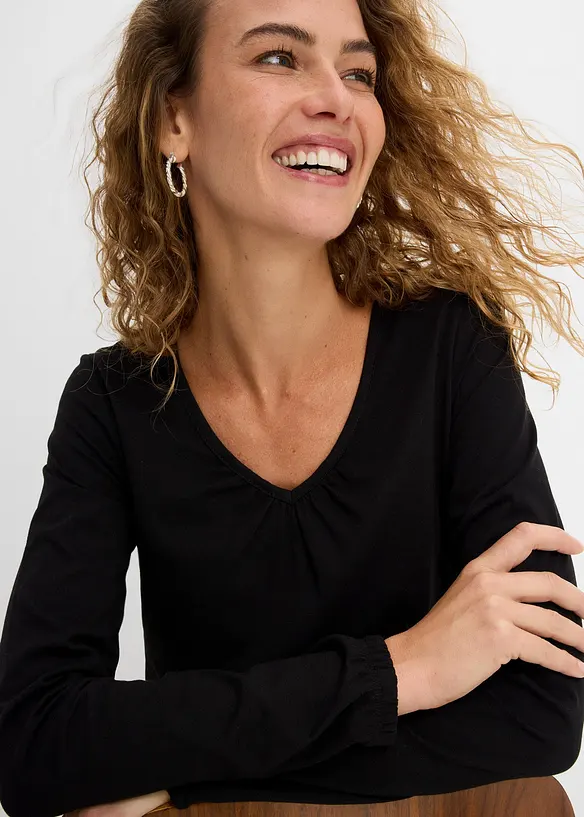 T-shirt manches longues 100% coton, finitions &eacute;lastiqu&eacute;es, bonprix