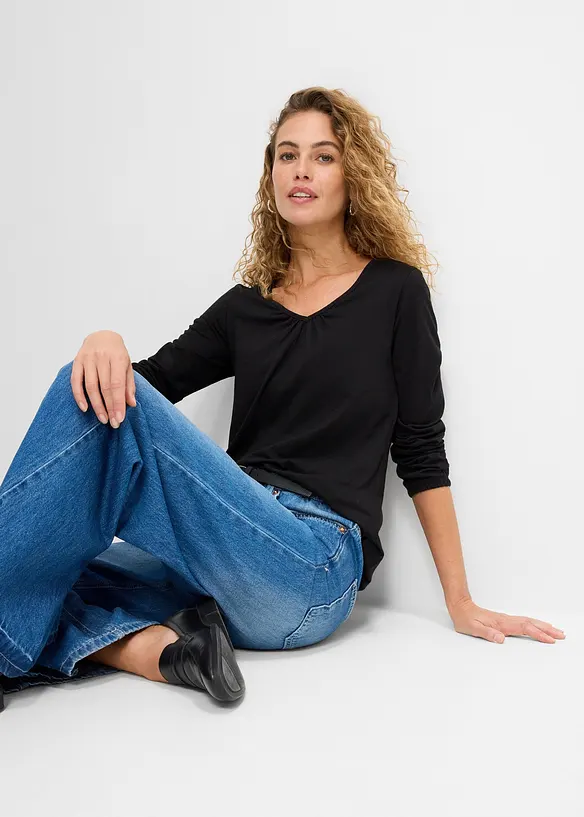 T-shirt manches longues 100% coton, finitions &eacute;lastiqu&eacute;es, bonprix