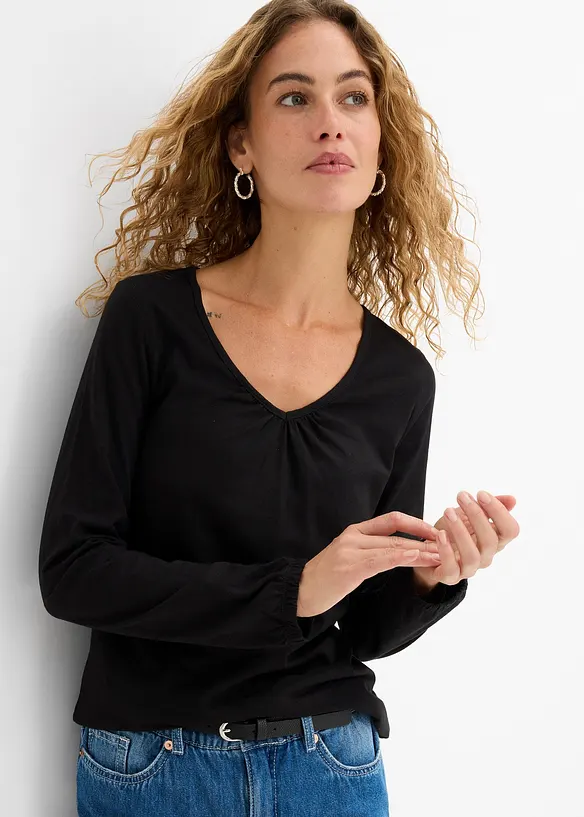 T-shirt manches longues 100% coton, finitions &eacute;lastiqu&eacute;es, bonprix