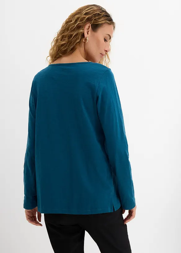 T-shirt manches longues &agrave; col boutonn&eacute;, 100% coton, bonprix