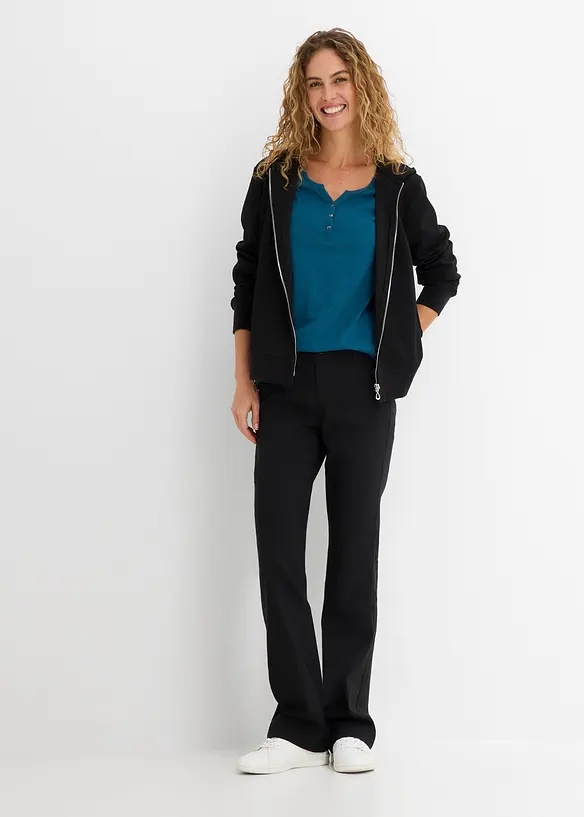 T-shirt manches longues &agrave; col boutonn&eacute;, 100% coton, bonprix