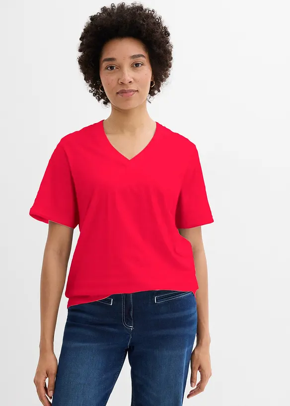 Lot de 5 T-shirts longs et amples &agrave; col V, bonprix