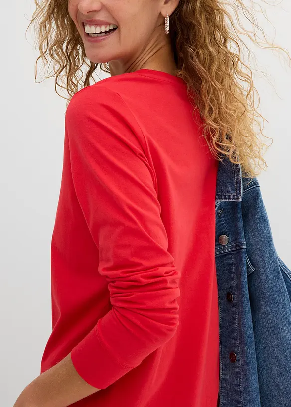 Lot de 5 T-shirts longs &agrave; col rond, manches longues, bonprix