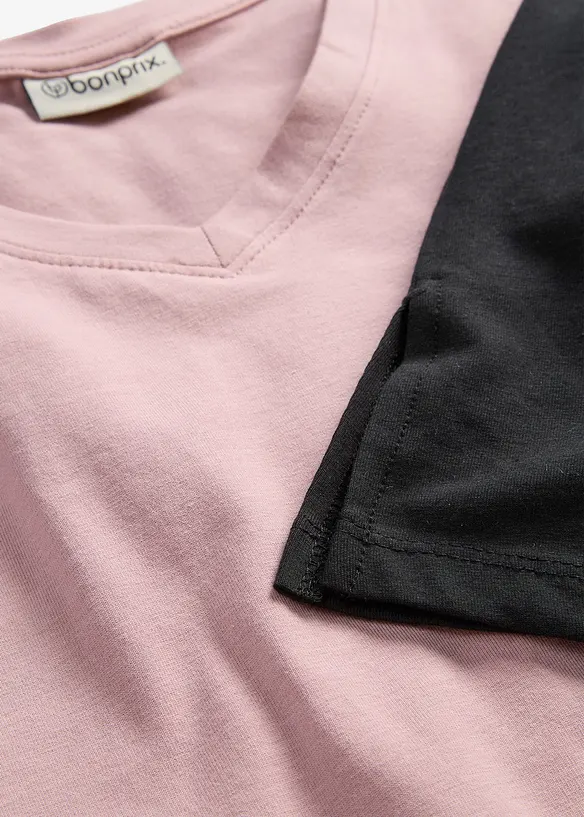 Lot de 2 T-shirts longs col V, bonprix