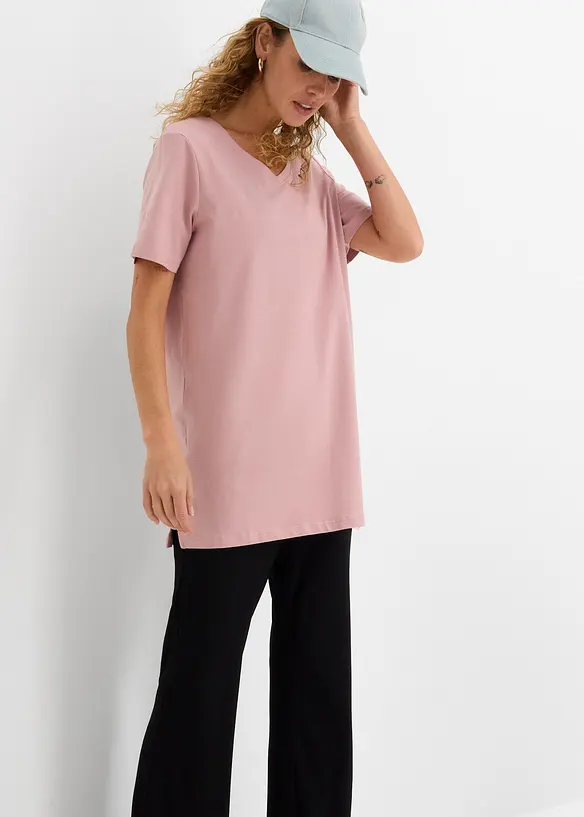 Lot de 2 T-shirts longs col V, bonprix