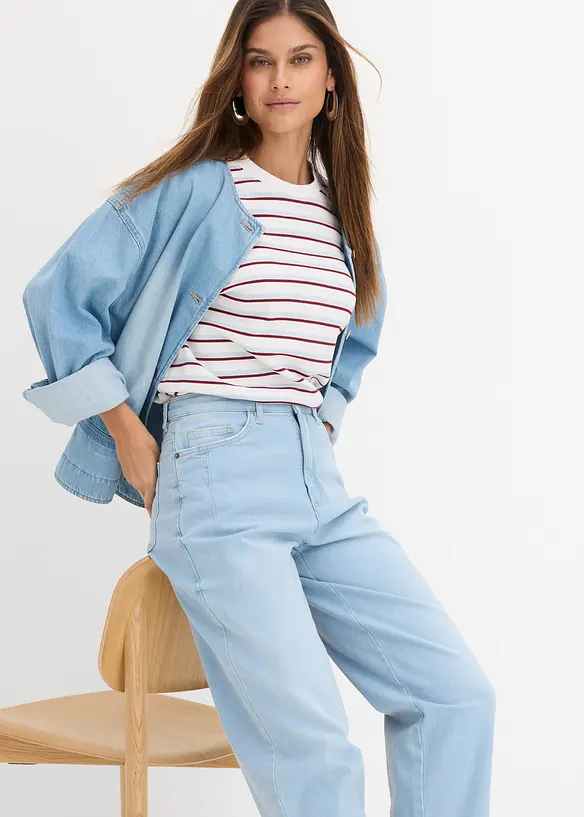 Jean barrel taille haute en coton, bonprix