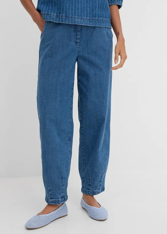 Jean mom, taille haute &eacute;lastiqu&eacute;e, bonprix