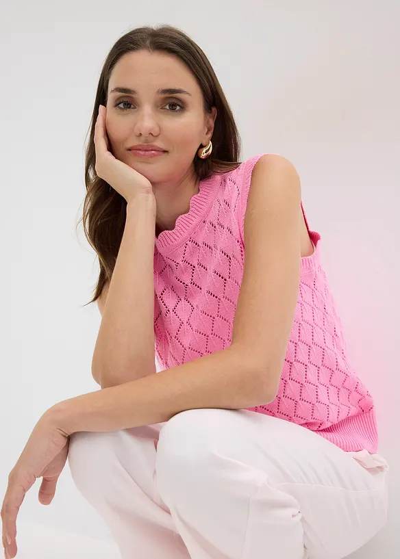 Pull sans manches en maille ajour&eacute;e, bonprix