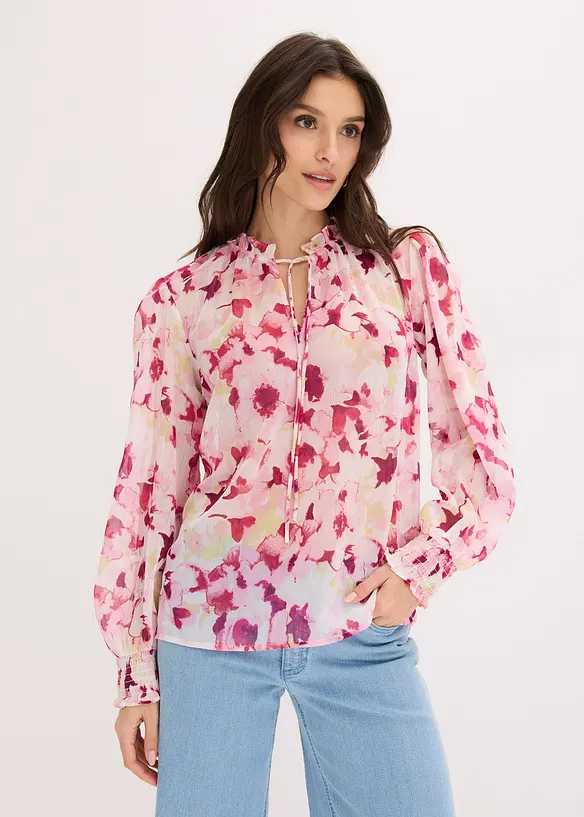 Blouse imprim&eacute;e en mousseline, bonprix