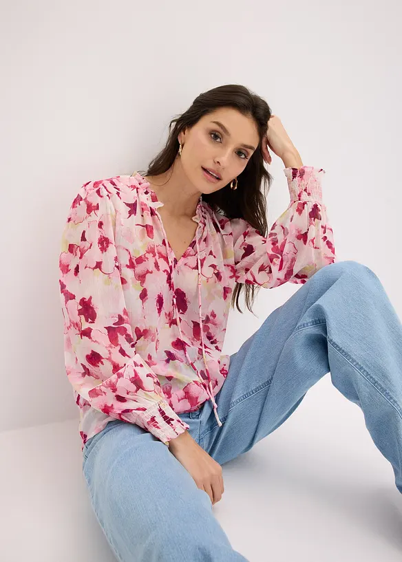 Blouse imprim&eacute;e en mousseline, bonprix