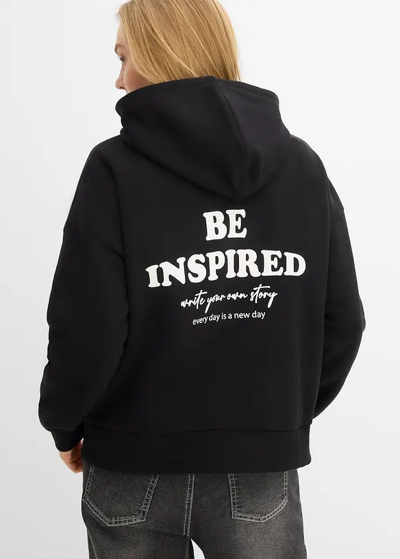 Sweat &agrave; capuche doux en coton m&eacute;lang&eacute;, bonprix