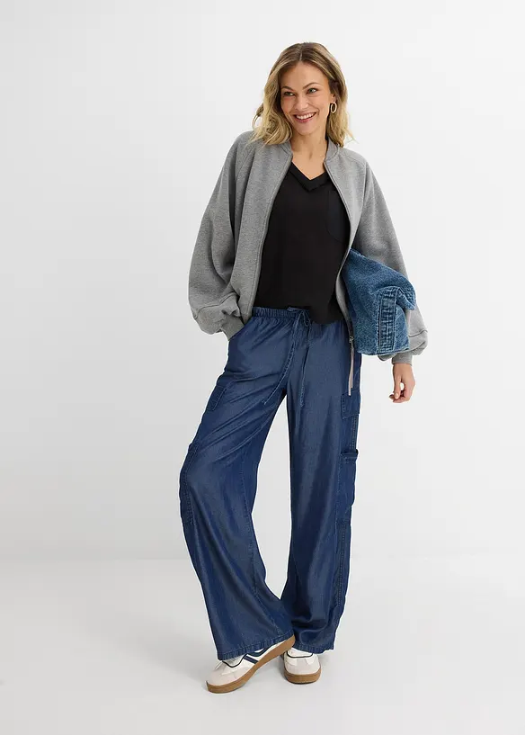 Pantalon large &agrave; taille extensible en lyocell fluide, bonprix