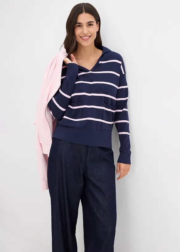 Pull polo en fine maille, bonprix