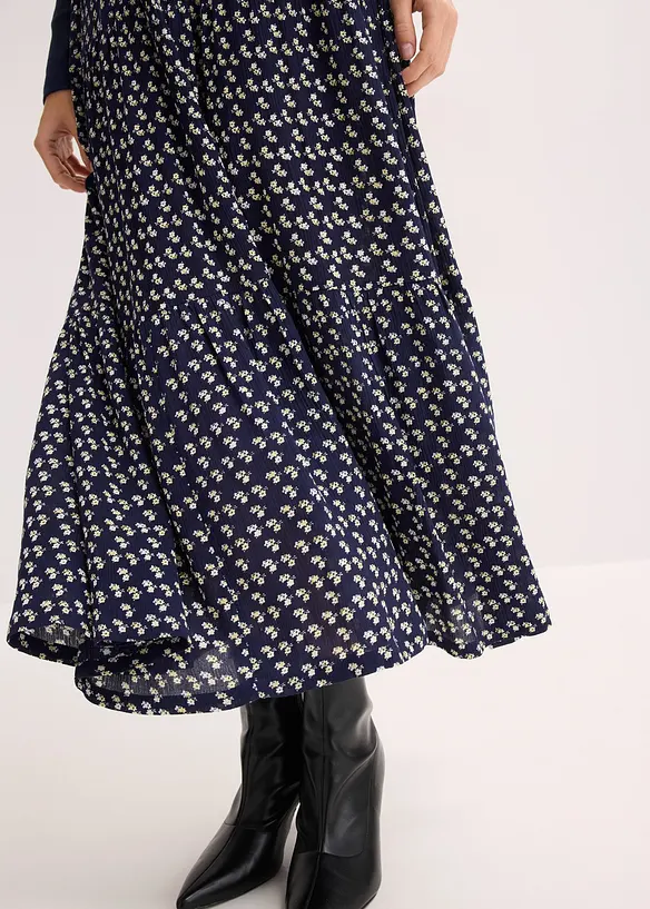 Jupe longue &eacute;tag&eacute;e en viscose textur&eacute;e, bonprix