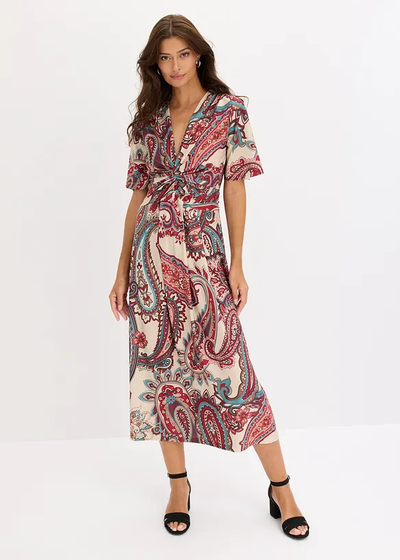 Robe midi pr&egrave;s du corps, style portefeuille, bonprix