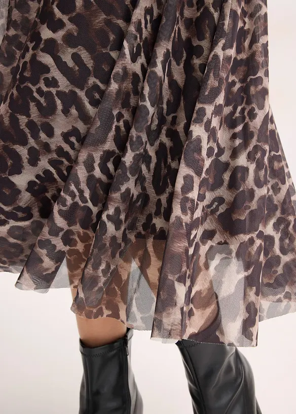 Jupe midi &eacute;vas&eacute;e en mesh, bonprix