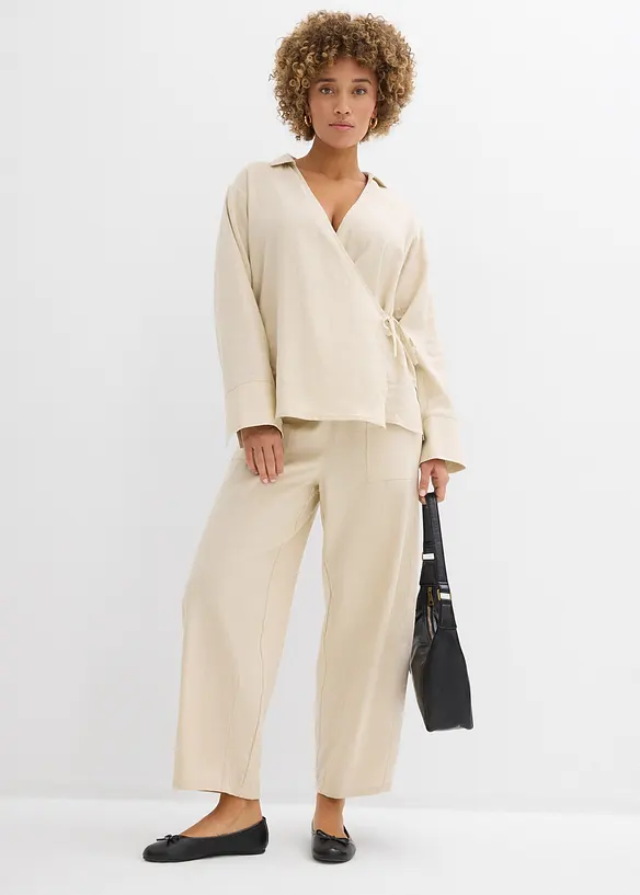 Pantalon barrel l&eacute;ger en lin m&eacute;lang&eacute;, bonprix