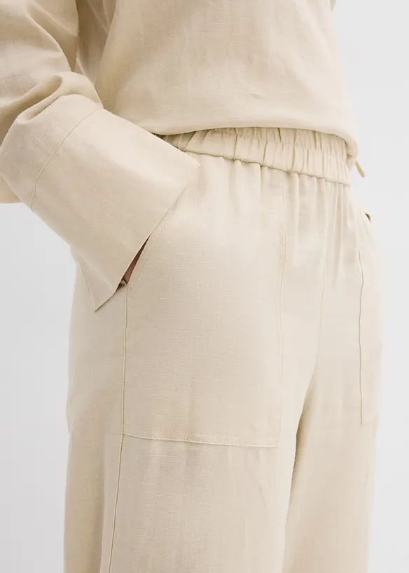 Pantalon barrel l&eacute;ger en lin m&eacute;lang&eacute;, bonprix