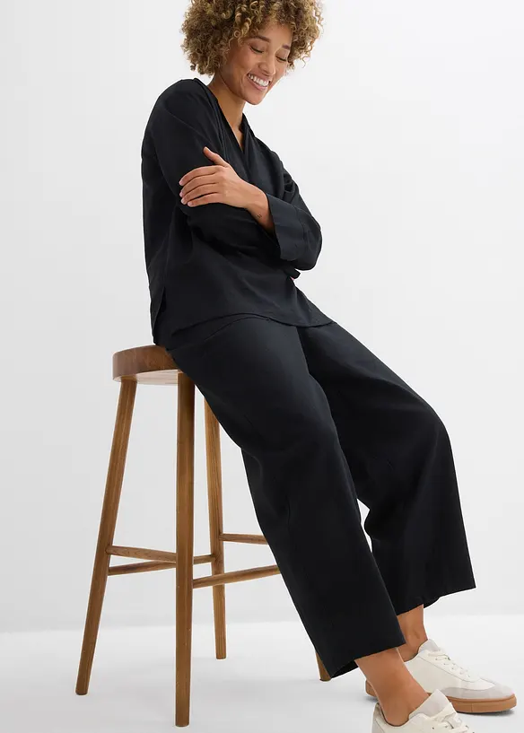 Pantalon barrel l&eacute;ger en lin m&eacute;lang&eacute;, bonprix