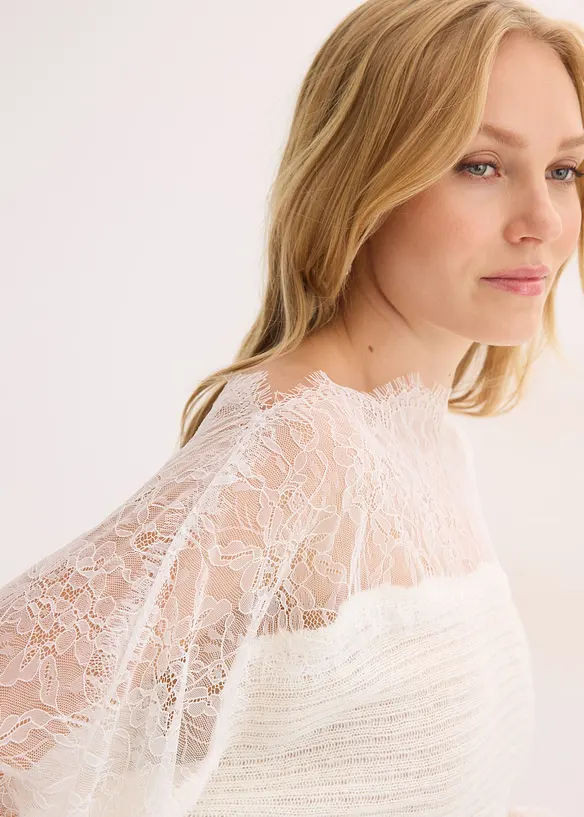 Pull &eacute;paules nues avec dentelle, bonprix