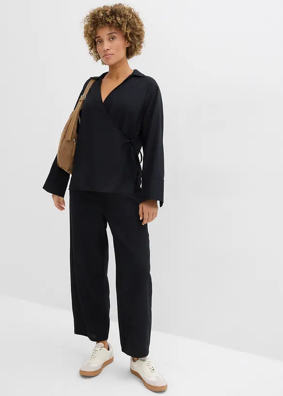 Pantalon barrel l&eacute;ger en lin m&eacute;lang&eacute;, bonprix