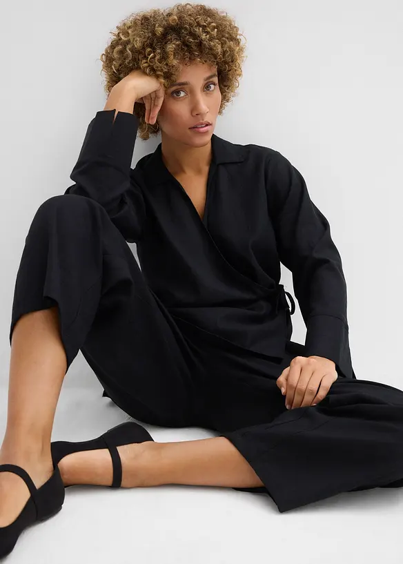 Chemisier cache-c&oelig;ur en lin m&eacute;lang&eacute;, bonprix