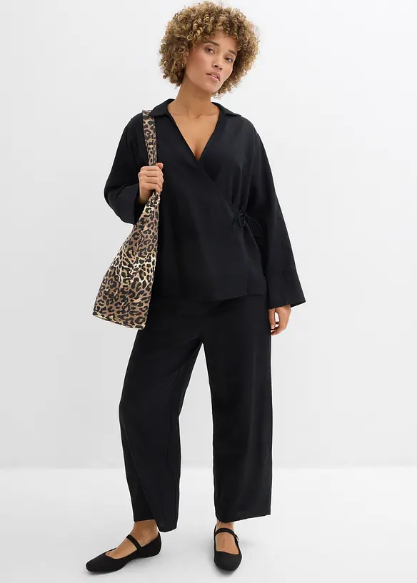 Chemisier cache-c&oelig;ur en lin m&eacute;lang&eacute;, bonprix