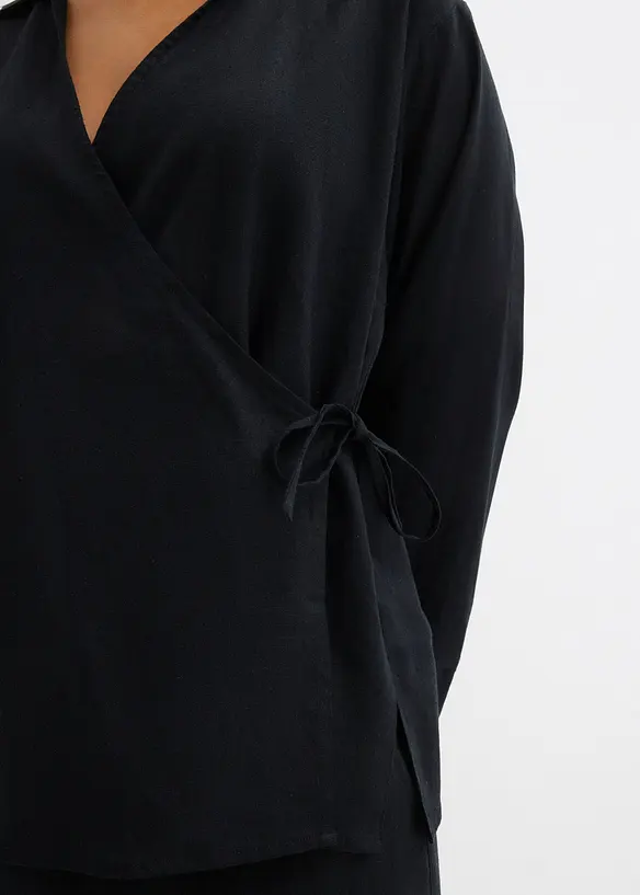 Chemisier cache-c&oelig;ur en lin m&eacute;lang&eacute;, bonprix