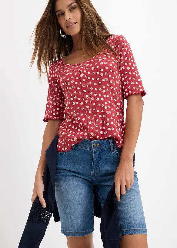 Bermuda en jean stretch avec revers color&eacute;, bonprix