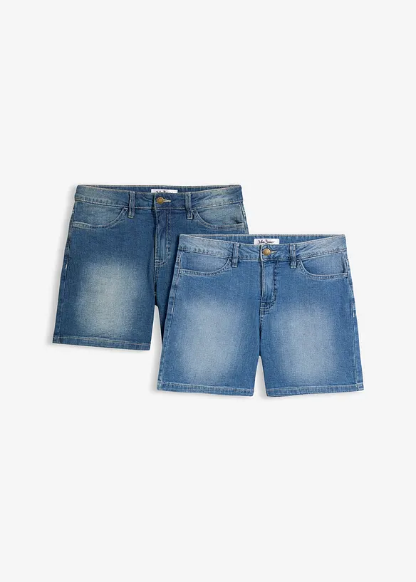 Lot de 2 shorts en jean slim, taille mi-haute, bonprix