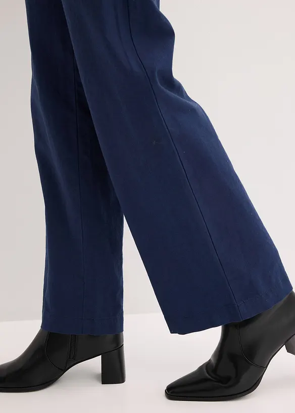 Pantalon tiss&eacute; en lin et coton, bonprix