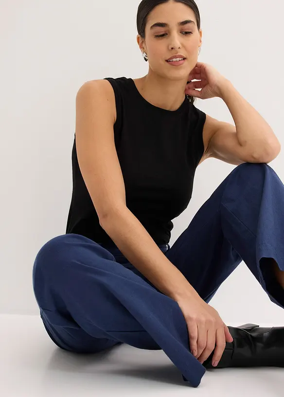 Pantalon tiss&eacute; en lin et coton, bonprix