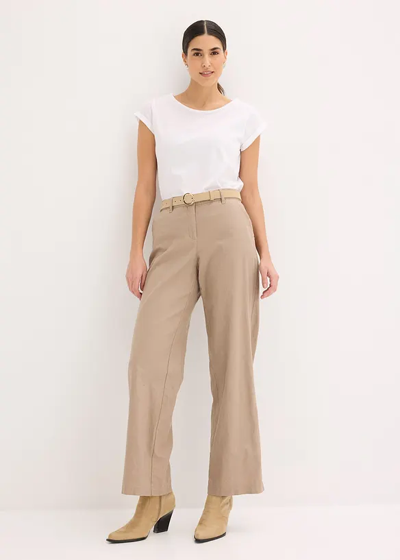 Pantalon tiss&eacute; en lin et coton, bonprix