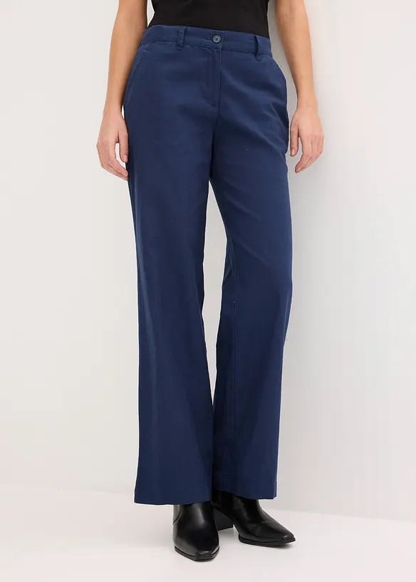 Pantalon tiss&eacute; en lin et coton, bonprix