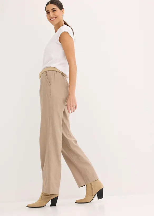 Pantalon tiss&eacute; en lin et coton, bonprix