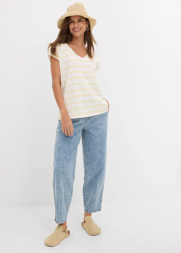 Jean barrel taille mi-haute &eacute;lastiqu&eacute;e, bonprix