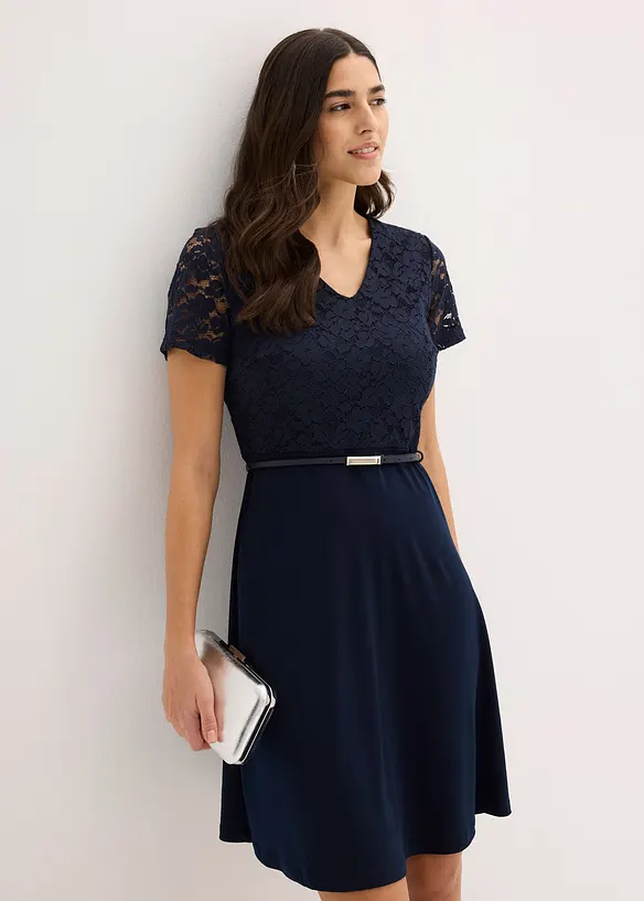 Robe courte avec ceinture et dentelle, bonprix
