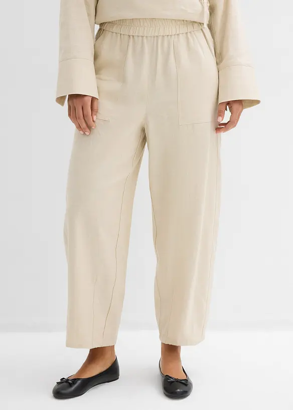 Pantalon barrel l&eacute;ger en lin m&eacute;lang&eacute;, bonprix