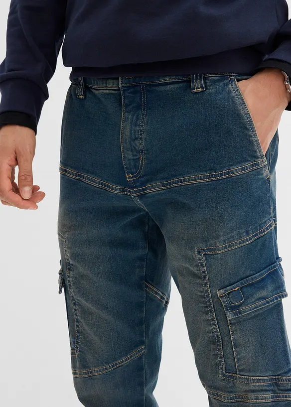 Jean droit extensible, poches cargo, regular, bonprix
