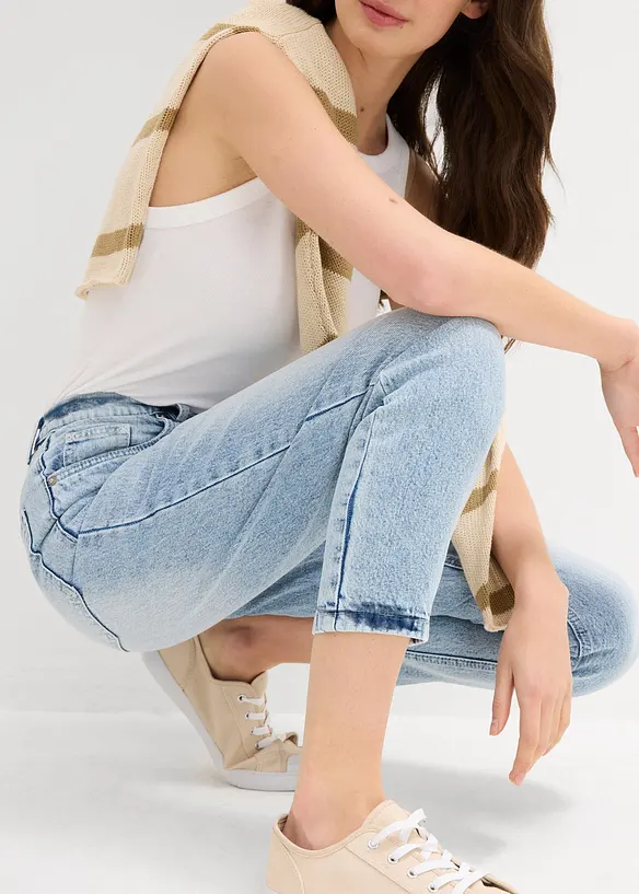 Jean mom taille haute, raccourci, peu extensible, bonprix