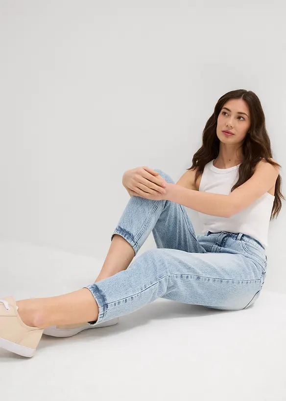 Jean mom taille haute, raccourci, peu extensible, bonprix