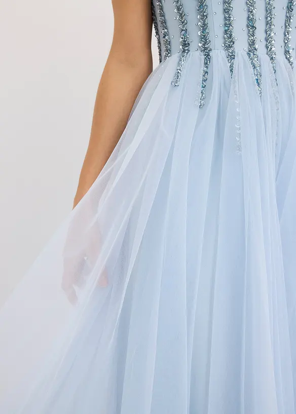 Robe longue en tulle fin avec sequins brod&eacute;s, bonprix