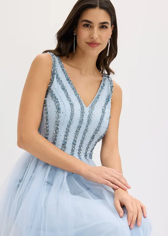Robe longue en tulle fin avec sequins brod&eacute;s, bonprix