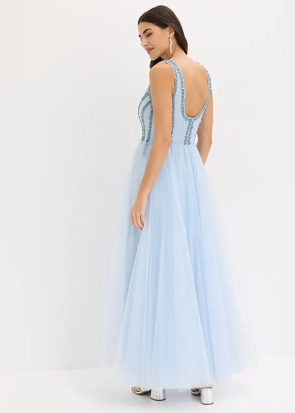 Robe longue en tulle fin avec sequins brod&eacute;s, bonprix