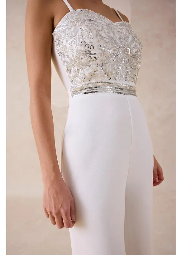 Combinaison en cr&ecirc;pe textur&eacute; avec perles brod&eacute;es, bonprix