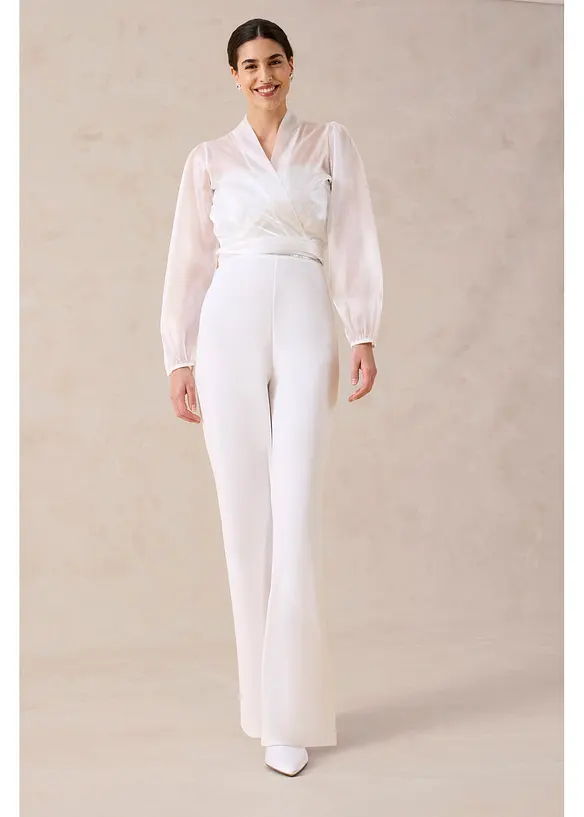 Combinaison en cr&ecirc;pe textur&eacute; avec perles brod&eacute;es, bonprix