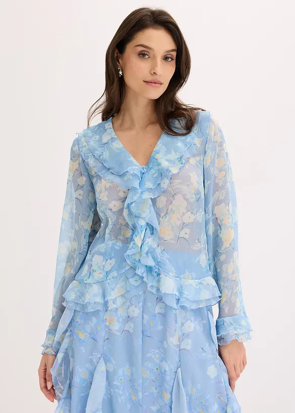 Chemisier en mousseline &agrave; volants, bonprix